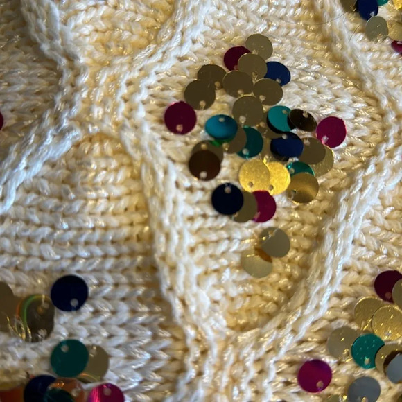 Anthropologie Lara ivory soft silky diamond pattern knit sequen accent sweater S - Picture 7 of 9